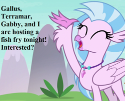 Size: 784x638 | Tagged: safe, edit, edited screencap, imported from derpibooru, screencap, silverstream, hippogriff, non-compete clause, bronybait, cropped, cute, diastreamies, female, implied gabby, implied gallus, implied terramar, jewelry, necklace, solo, speech