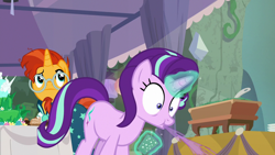 Size: 1280x720 | Tagged: safe, imported from derpibooru, screencap, starlight glimmer, sunburst, pony, student counsel, spit take