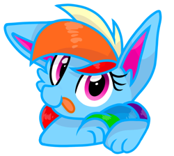 Size: 530x474 | Tagged: safe, artist:rainbow eevee, imported from derpibooru, rainbow dash, oc, oc:rainbow eevee, eevee, cheek fluff, cute, daaaaaaaaaaaw, hnnng, looking at you, pokémon, simple background, solo, species swap, tongue out, transparent background, weapons-grade cute