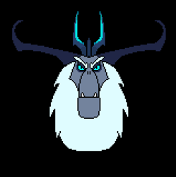 Size: 637x639 | Tagged: safe, artist:gojilion91, imported from derpibooru, storm king, yeti, my little pony: the movie, 8-bit, antagonist, black background, crown, eyebrows, fangs, hair, head, head shot, horns, jewelry, looking at you, male, regalia, simple background, solo