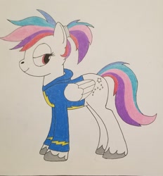 Size: 1960x2113 | Tagged: safe, artist:cmdr_northstar, imported from derpibooru, oc, oc only, oc:northstar, pony, clothes, hoodie, pegasus oc, solo, traditional art, wonderbolts