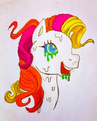 Size: 2645x3306 | Tagged: safe, artist:littlemissyxdl, imported from derpibooru, sunny daze (g3), pony, bust, female, g3, melting, solo, traditional art, trippy