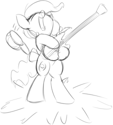 Size: 1459x1614 | Tagged: safe, artist:taurson, imported from derpibooru, oc, oc only, earth pony, pony, backwards ballcap, baseball cap, cap, electric guitar, guitar, hat, headbang, lineart, metal, musical instrument, sketch, solo