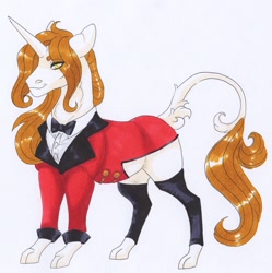 Size: 2558x2564 | Tagged: safe, artist:frozensoulpony, imported from derpibooru, oc, oc only, pony, unicorn, clothes, male, solo, stallion, suit, traditional art