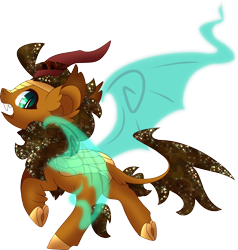 Size: 3086x3242 | Tagged: safe, artist:jennithedragon, imported from derpibooru, oc, oc only, oc:earthen spark, bat pony, hybrid, kirin, artificial wings, augmented, bat tag, bat tag 2019, cloven hooves, ear fluff, magic, magic wings, simple background, solo, sparkles, transparent background, wings