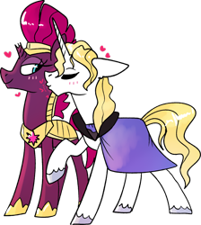 Size: 1280x1430 | Tagged: safe, artist:tempestintheponyvile, imported from derpibooru, fizzlepop berrytwist, prince blueblood, tempest shadow, pony, unicorn, berryblood, blushing, broken horn, cheek kiss, eyes closed, female, heart, horn, kiss on the cheek, kissing, male, mare, royal guard, shipping, simple background, stallion, straight, tempest becomes a royal guard, transparent background, unshorn fetlocks