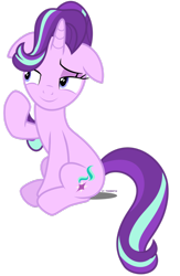 Size: 722x1107 | Tagged: safe, artist:tigerbeetle, imported from derpibooru, starlight glimmer, pony, spoiler:s06, bedroom eyes, casual, female, floppy ears, lightly watermarked, mane flip, promo, season 6 hype, simple background, smiling, solo, transparent background, watermark