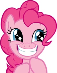 Size: 670x852 | Tagged: artist needed, safe, imported from derpibooru, pinkie pie, pony, cute, female, grin, happy, planning, plotting your demise, shining eyes, simple background, smiling, solo, squee, starry eyes, white background, wingding eyes