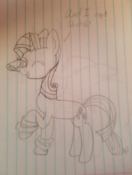 Size: 4032x3024 | Tagged: safe, artist:asiandra dash, artist:rainbow dash is best pony, imported from derpibooru, rarity, pony, unicorn, female, lined paper, one eye closed, prnvil drawing, scrunchie, solo, traditional art, vsco, vsco pony, wink