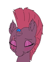 Size: 909x1024 | Tagged: safe, artist:danksailor, imported from derpibooru, fizzlepop berrytwist, tempest shadow, pony, unicorn, blushing, broken horn, bust, cheek fluff, cute, ear fluff, eye scar, eyes closed, female, horn, mare, portrait, scar, solo