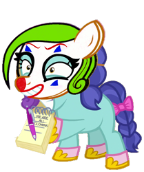 Size: 744x890 | Tagged: safe, edit, imported from derpibooru, scribble pad, pony, cadance mask, clown, hoof hold, hoof shoes, joker (2019), mask, notepad, pen, simple background, the joker, transparent background