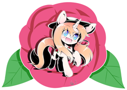 Size: 1976x1398 | Tagged: safe, artist:banzatou, imported from derpibooru, oc, oc only, oc:rosetta garden, pony, unicorn, cute, flower, hat, open mouth, raised hoof, rose, smiling