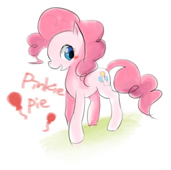 Size: 851x846 | Tagged: safe, artist:mizoreame, imported from derpibooru, pinkie pie, earth pony, pony, balloon, blushing, cute, diapinkes, female, mare, open mouth, simple background, solo, white background