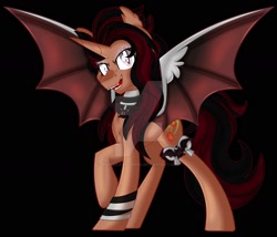 Size: 1600x1368 | Tagged: safe, artist:missbramblemele, artist:missmele-madness, imported from derpibooru, oc, oc only, oc:bramble angel mele, alicorn, bat pony, bat pony alicorn, pony, black background, deviantart watermark, female, mare, nightmare night, obtrusive watermark, simple background, solo, watermark