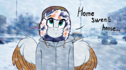 Size: 3500x1928 | Tagged: safe, artist:airfly-pony, imported from derpibooru, oc, oc only, oc:scarlett drop, anthro, pegasus, anthro oc, clothes, coat, hat, scarf, solo