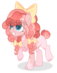 Size: 2093x2679 | Tagged: safe, artist:mint-light, artist:sugaryicecreammlp, imported from derpibooru, oc, oc only, earth pony, pony, bow, female, hair bow, magical lesbian spawn, mare, oc name needed, offspring, parent:applejack, parent:pinkie pie, parents:applepie, simple background, solo, transparent background