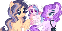 Size: 1248x640 | Tagged: safe, artist:moon-rose-rosie, imported from derpibooru, oc, oc only, oc:bright dusk, oc:celestial moon, oc:esmeralda, alicorn, dracony, hybrid, pegasus, pony, base used, camera, female, interspecies offspring, magical lesbian spawn, mare, offspring, parent:flash sentry, parent:rainbow dash, parent:rarity, parent:spike, parent:sunset shimmer, parent:twilight sparkle, parents:flashimmer, parents:sparity, parents:twidash, simple background, transparent background