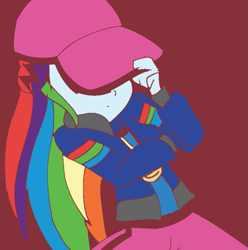 Size: 763x768 | Tagged: safe, artist:treble clefé, imported from derpibooru, rainbow dash, dance magic, equestria girls, spoiler:eqg specials, covered eyes, ear piercing, earring, female, hidden eyes, jewelry, piercing, rapper dash, scene interpretation, solo