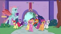 Size: 1920x1080 | Tagged: safe, edit, edited screencap, imported from derpibooru, screencap, apple bloom, luster dawn, ocellus, scootaloo, starlight glimmer, sunburst, sweetie belle, trixie, twilight sparkle, alicorn, changedling, changeling, earth pony, pegasus, pony, unicorn, the last problem, animation error, banner, beard, blaze (coat marking), bush, butt, cape, clothes, coat markings, crown, cute, cutie mark, diatrixes, ethereal mane, facial hair, facial markings, female, glimmerbetes, happy, headmare starlight, jewelry, lusterbetes, male, mare, mug, older, older apple bloom, older ocellus, older scootaloo, older starlight glimmer, older sunburst, older sweetie belle, older trixie, plot, princess twilight 2.0, regalia, removed eyebag edit, school of friendship, smiling, socks (coat marking), socks (coat markings), stallion, suit, sunburst the bearded, the cmc's cutie marks, tree, twilight sparkle (alicorn), vine