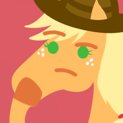 Size: 240x240 | Tagged: safe, artist:conphettey, imported from derpibooru, applejack, earth pony, pony, applejack's hat, cowboy hat, emoji, female, freckles, hat, hoers, hooves, mare, reaction image, simple background, solo, stetson, thinking, thinking emoji
