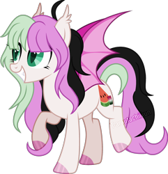 Size: 900x935 | Tagged: safe, artist:t-aroutachiikun, imported from derpibooru, oc, oc only, oc:watermelon tourmaline, bat pony, pony, female, mare, simple background, solo, transparent background
