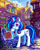 Size: 2736x3458 | Tagged: safe, artist:jowyb, artist:jowybean, imported from derpibooru, dj pon-3, vinyl scratch, pony, unicorn, detailed, digital art, female, glasses, headphones, levitation, magic, scenery, solo, telekinesis, town, traditional art
