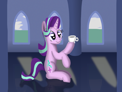 Size: 1920x1440 | Tagged: safe, artist:platinumdrop, imported from derpibooru, starlight glimmer, pony, unicorn, cup, female, mare, solo, teacup