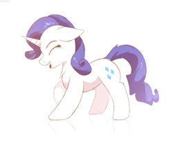 Size: 1200x1024 | Tagged: safe, artist:glazirka, imported from derpibooru, rarity, pony, unicorn, chest fluff, cute, eyes closed, female, floppy ears, mare, open mouth, raised hoof, raribetes, simple background, smiling, solo, white background