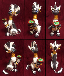 Size: 824x983 | Tagged: safe, artist:vita96, imported from derpibooru, zecora, pony, zebra, bowl, bracelet, craft, ear piercing, earring, female, figurine, gold, hoof hold, jewelry, mare, neck rings, piercing, sculpture, sitting, solo