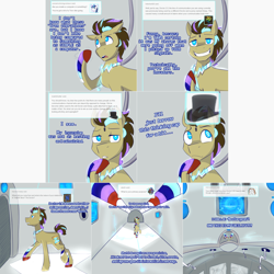 Size: 2254x2254 | Tagged: safe, artist:jitterbugjive, imported from derpibooru, doctor whooves, time turner, oc, oc:neosurgeon, pony, lovestruck derpy, ask, hat, neon, not doctor whooves, top hat, tumblr