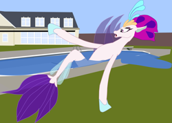 Size: 3359x2385 | Tagged: safe, artist:oceanrailroader, imported from derpibooru, queen novo, seapony (g4), my little pony: the movie, female, giant seapony, giantess, implied vore, macro, missing accessory, swimming pool