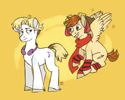 Size: 1000x800 | Tagged: safe, artist:gangleri, imported from derpibooru, earth pony, pegasus, pony, aviator hat, hat, headphones, jonathan combs, leg warmers, ponified, sock, welcome to hell