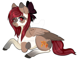 Size: 900x688 | Tagged: safe, artist:ladykochou, imported from derpibooru, oc, oc only, oc:autumn, pegasus, pony, amputee, bow, deviantart watermark, obtrusive watermark, simple background, solo, transparent background, watermark