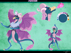 Size: 1266x940 | Tagged: safe, artist:bijutsuyoukai, imported from derpibooru, oc, oc only, oc:fervor, hybrid, pony, armpits, female, fire, fire breath, offspring, parent:dragon lord torch, parent:princess eris, reference sheet, solo