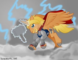 Size: 600x462 | Tagged: safe, artist:sandy--apples, imported from derpibooru, alicorn, pony, deviantart watermark, hammer, marvel, mjölnir, obtrusive watermark, ponified, thor, war hammer, watermark, weapon