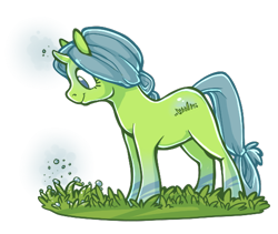 Size: 520x438 | Tagged: safe, artist:arafel, imported from derpibooru, oc, oc only, pony, unicorn, dew, grass, simple background, smiling, solo