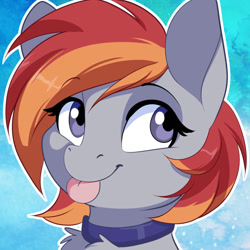 Size: 894x894 | Tagged: safe, artist:dvixie, deleted from derpibooru, imported from derpibooru, oc, oc only, oc:arian blaze, pegasus, pony, bust, collar, cute, female, mare, smiling, solo, tongue out