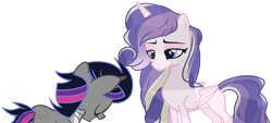 Size: 1024x461 | Tagged: safe, artist:yourrdazzle, imported from derpibooru, oc, oc only, oc:crescent moon, oc:pure heart, alicorn, pony, unicorn, base used, offspring, parent:king sombra, parent:twilight sparkle, parents:twibra, simple background, transparent background