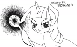 Size: 1280x772 | Tagged: safe, artist:ewoudcponies, imported from derpibooru, twilight sparkle, pony, unicorn, black and white, female, grayscale, ink drawing, inktober, inktober 2019, magic staff, monochrome, solo, traditional art, unicorn twilight