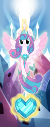 Size: 1484x3744 | Tagged: safe, artist:spindlespice, imported from derpibooru, princess flurry heart, alicorn, pony, the last problem, crystal empire, crystal heart, cute, female, flurrybetes, glowing horn, horn, levitation, looking at you, magic, mare, older, older flurry heart, smiling, solo, spread wings, telekinesis, vector, wings