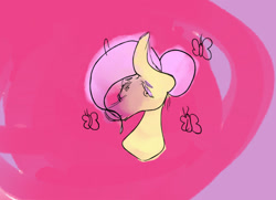 Size: 1202x870 | Tagged: safe, artist:awesomedude14, imported from derpibooru, fluttershy, butterfly, pegasus, pony, female, pink background, simple background, solo