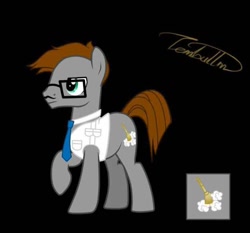 Size: 750x698 | Tagged: safe, artist:蜘七, derpibooru exclusive, imported from derpibooru, oc, oc only, oc:skyson, earth pony, pony, clothes, cutie mark, glasses, male, necktie, profile, shirt, show accurate, simple background, solo, stallion, watermark