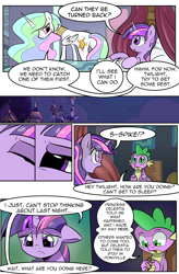 Size: 1800x2740 | Tagged: safe, artist:candyclumsy, imported from derpibooru, princess celestia, spike, twilight sparkle, alicorn, comic:curse and madness, bed, mlpcam, pillow, twilight sparkle (alicorn)