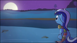 Size: 1920x1080 | Tagged: safe, artist:captainbritish, imported from derpibooru, minuette, pony, ask, clothes, colgateanswers, female, filly, filly minuette, moon, scarf, solo, tumblr, younger