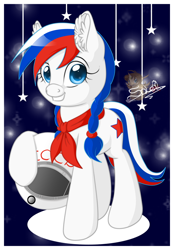 Size: 558x800 | Tagged: safe, artist:unisoleil, imported from derpibooru, oc, oc only, oc:marussia, earth pony, pony, cyrillic, nation ponies, pioneer, russia, russian, solo, soviet union
