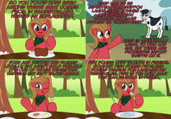 Size: 2298x1602 | Tagged: safe, artist:ladyanidraws, imported from derpibooru, oc, oc:pun, cow, earth pony, pony, ask pun, ask, food, implied griffon, meat, ponies eating meat, this will end in sickness, udder