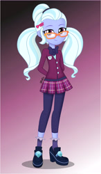 Size: 8689x14850 | Tagged: safe, artist:diilaycc, deleted from derpibooru, imported from derpibooru, sugarcoat, equestria girls, absurd resolution, clothes, crystal prep academy uniform, cute, female, gradient background, hands behind back, looking at you, school uniform, smiling, solo, sugarcute