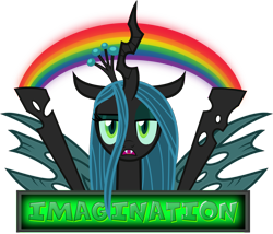 Size: 1656x1419 | Tagged: safe, artist:anime-equestria, derpibooru exclusive, imported from derpibooru, queen chrysalis, changeling, changeling queen, changelings in the comments, eyeshadow, fangs, female, horn, idiot box, imagination, looking at you, makeup, meme, open mouth, parody, rainbow, simple background, solo, spongebob squarepants, transparent background, unamused, vector, wings