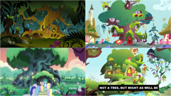 Size: 1285x724 | Tagged: safe, imported from derpibooru, pony, fluttershy's cottage, golden oaks library, meadowbrook's home, tree, zecora's hut