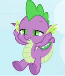 Size: 613x720 | Tagged: safe, imported from derpibooru, screencap, spike, dragon, the big mac question, claws, cropped, feet, flying, male, male feet, smiling, solo, tail, toes, winged spike, wings